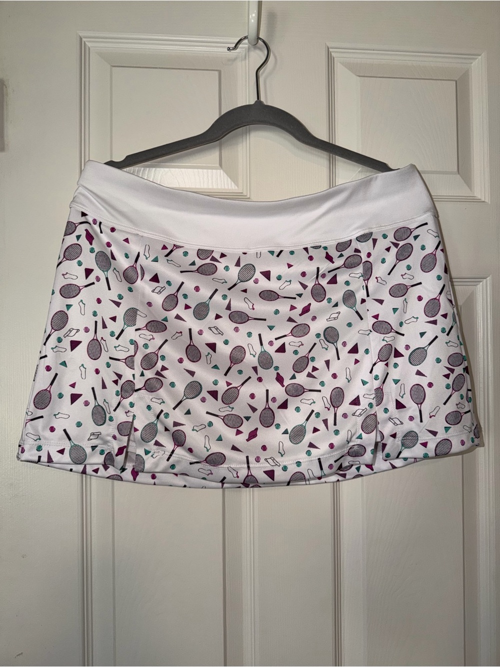 Grand Slam White Tennis Print Mini Skort with Purple‎ & Teal Accents